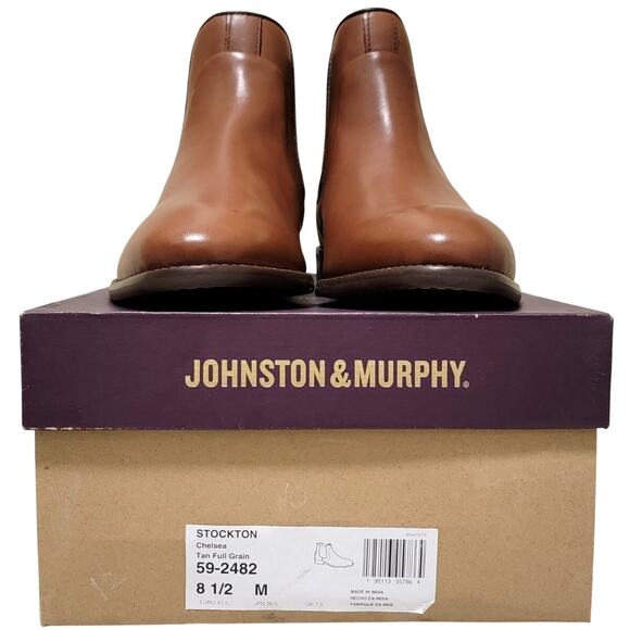 Johnston & Murphy Men Stockton Chelsea Boots Size US 8.5M Tan Brown Full Grain